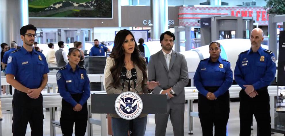 PHOTO: U.S. Department of Homeland Security Secretary Kristi Noem speaks at a press conference at the Nashville International Airport, on July 17, 2025, in Nashville, Tenn.