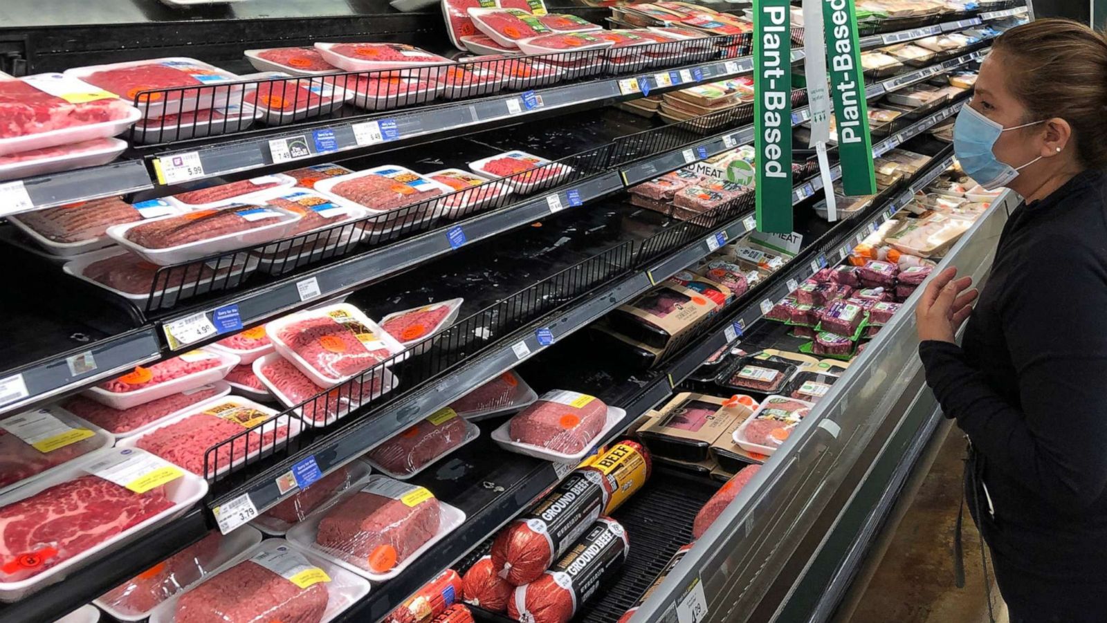 PHOTO: In this May 5, 2020, file photo, a shopper looks beef at a Kroger store in Atlanta.