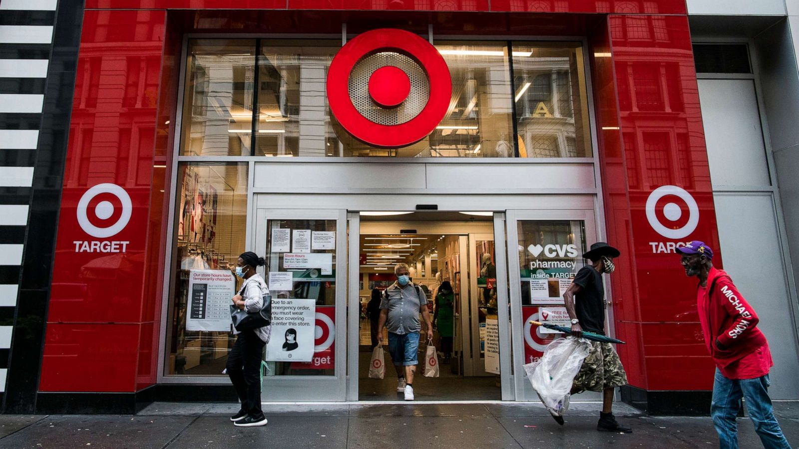 PHOTO: People exit a Target store in the Midtown Manhattan neighborhood of New York, Aug. 19, 2020.