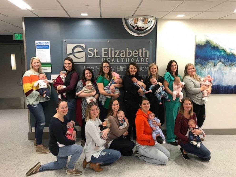 PHOTO: Among the group of physicians, nurses and administrative workers at St. Elizabeth's Healthcare in Kentucky, 18 of the women are now mothers.