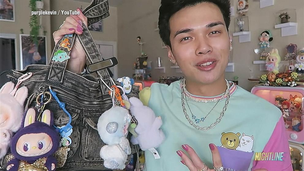 PHOTO: Kevin Duong shows his Labubu collection on his YouTube channel, @purplekevin.