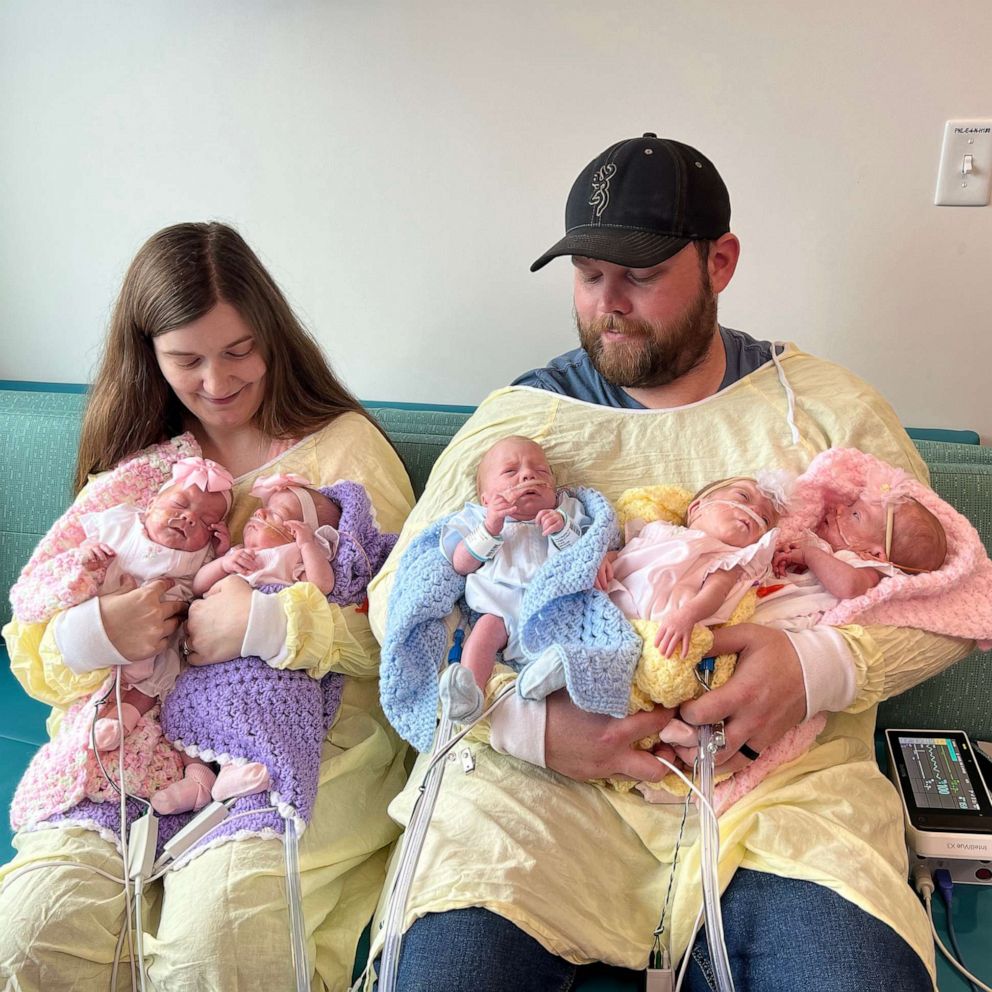 VIDEO: Mississippi couple holds 'miracle' quintuplets together for 1st time since birth
