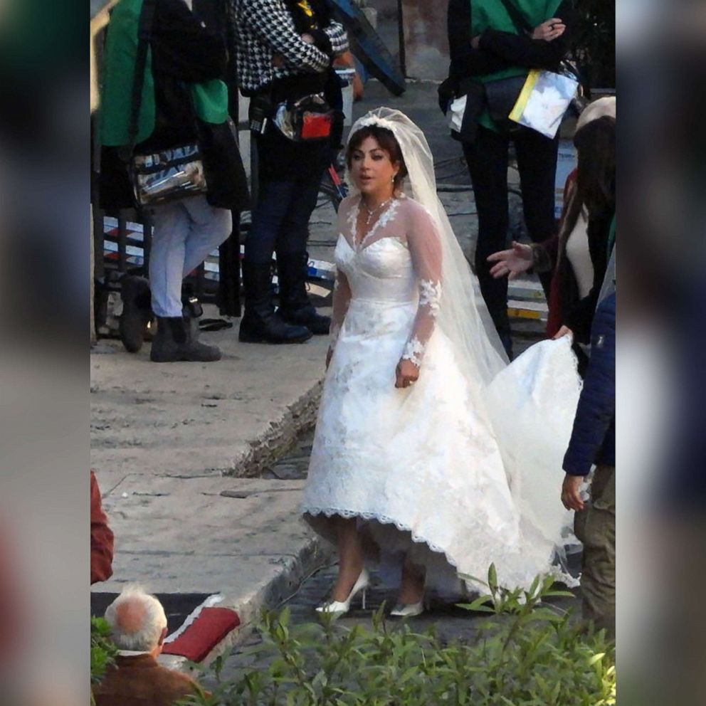 PHOTO: Lady Gaga enters a church while wearing a bridal gown on the set of "House of Gucci," April 8, 2021, in Rome.