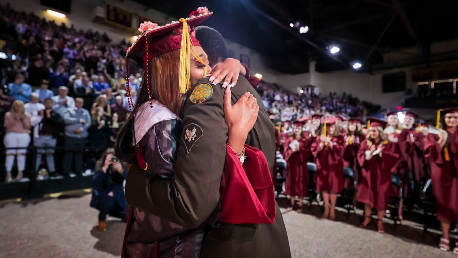 PHOTO: LaDyra Lyte was surprised by her brother, a U.S. service member, during her graduation at Central Michigan University on May 14, 2022.