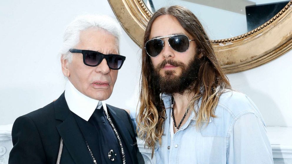PHOTO: Fashion designer Karl Lagerfeld and Actor Jared Leto pose backstage after the Chanel show as part of Paris Fashion Week - Haute Couture Fall/Winter 2014-2015. Held at Grand Palais on July 8, 2014 in Paris, France.