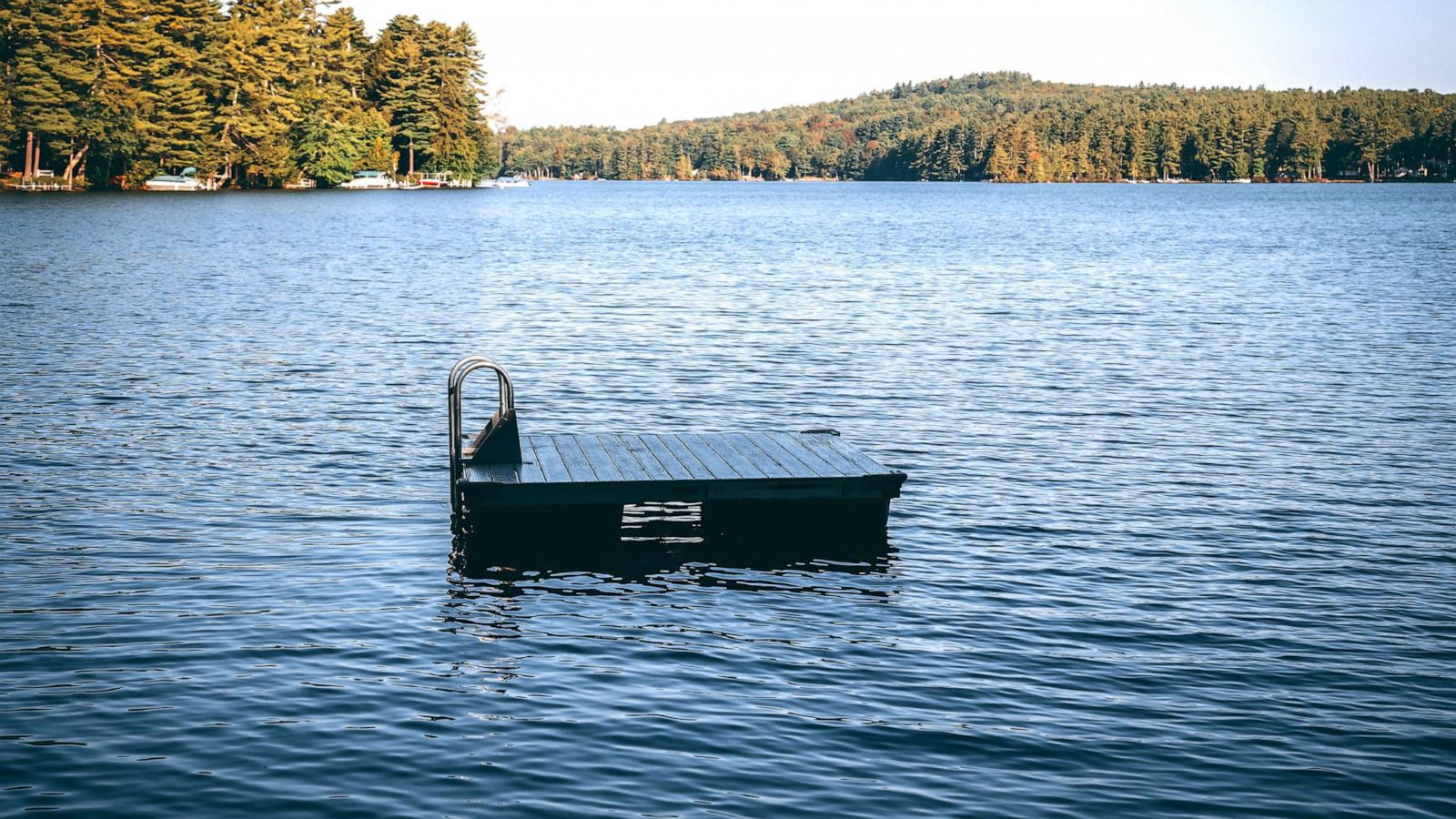 PHOTO: dock with handles on lake with ripples in new england summer