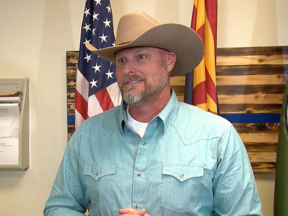 PHOTO: Pinal's campaign sheriff, Mark Lamb, congratulates his mother for the use of a code word by her daughters in order to thwart a possible kidnapping.