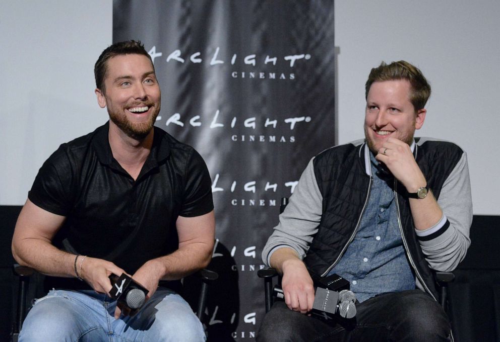 PHOTO: Lance Bass and Aaron Kunkel attend an event for the documentary, "The Boy Band Con: The Lou Pearlman Story," in Sherman Oaks, Calif., March 31, 2019.