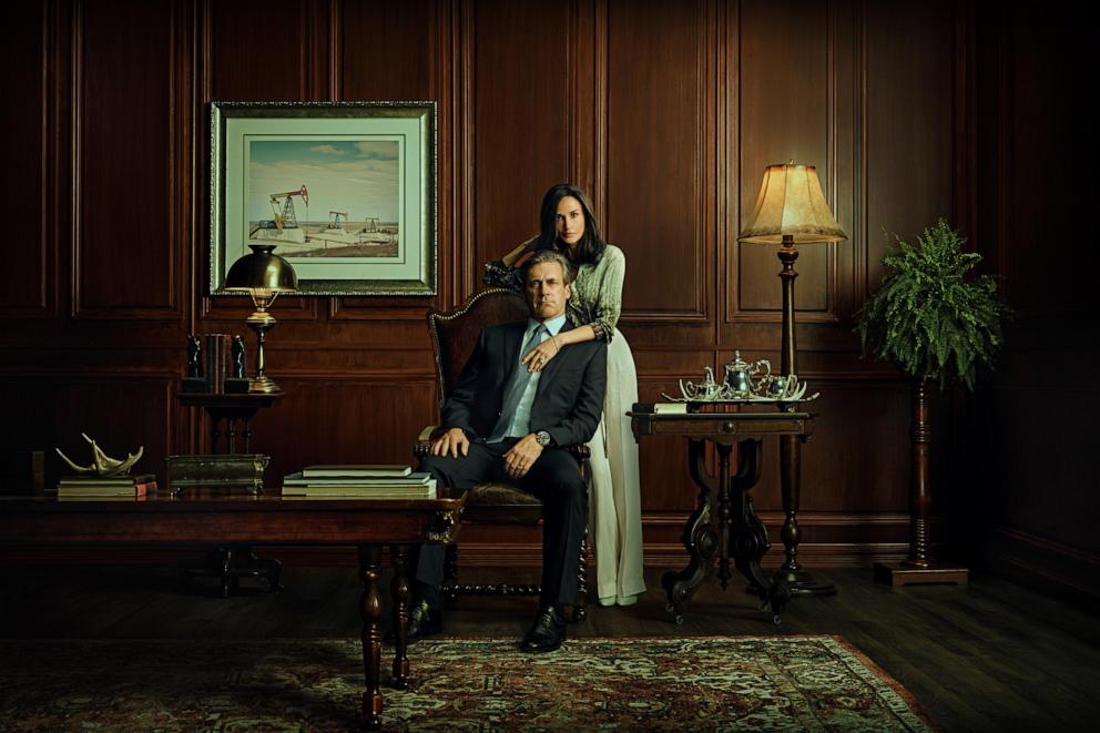 PHOTO: Jon Hamm as Monty Miller and Demi Moore as Cami Miller in season 1 of Landman streaming on Paramount+, 2024. 