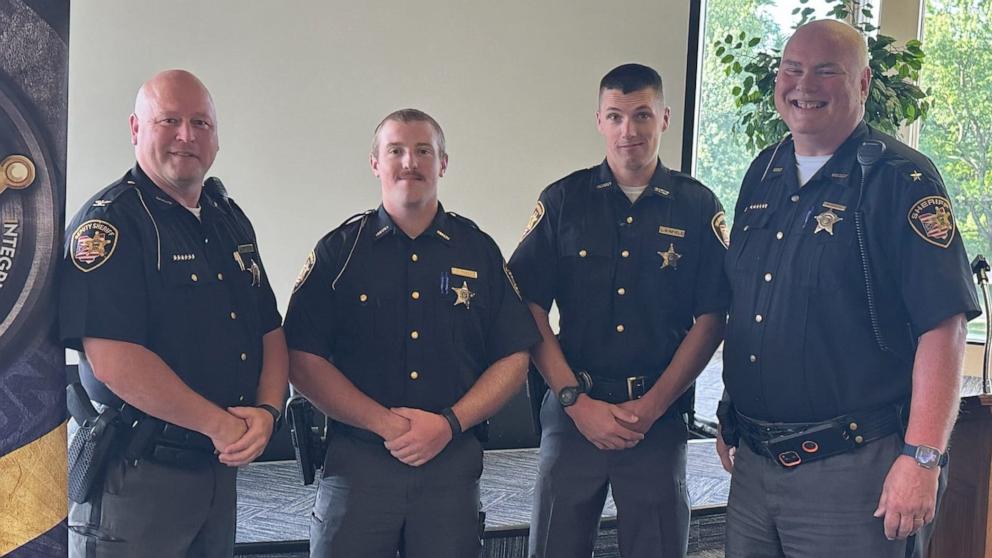 PHOTO: Landon Winfield, center right, was sworn in as a sheriff’s deputy with the Marion County Sheriff’s Office in Ohio on July 1, 2024.