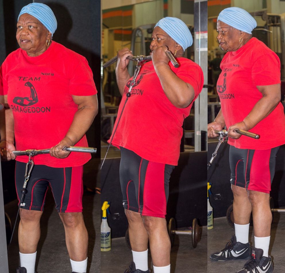 PHOTO: Nora Langdon, a Detroit-area grandmother, does a series of workouts at the Royal Oak Gym.