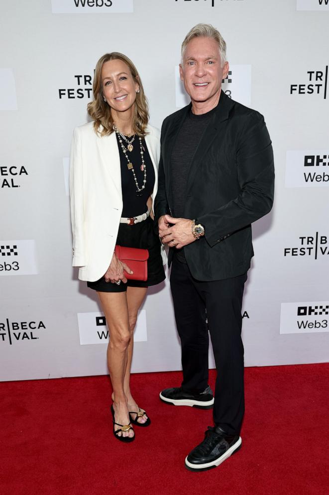 PHOTO: Lara Spencer and Sam Champion attend the "Barbara Walters Tell Me Everything" premiere during the 2025 Tribeca Festival at SVA Theater, on June 12, 2025, in New York.