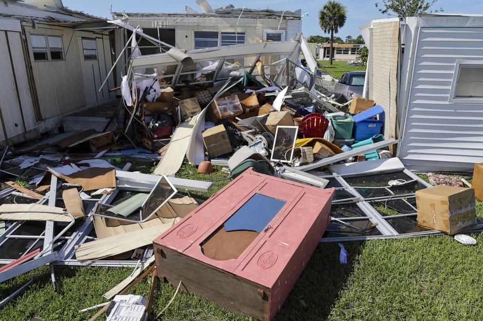 PHOTO: A home is destroyed by a tornado that struck the Ranchero Village mobile home park overnight in Largo, Florida, June 26, 2025.