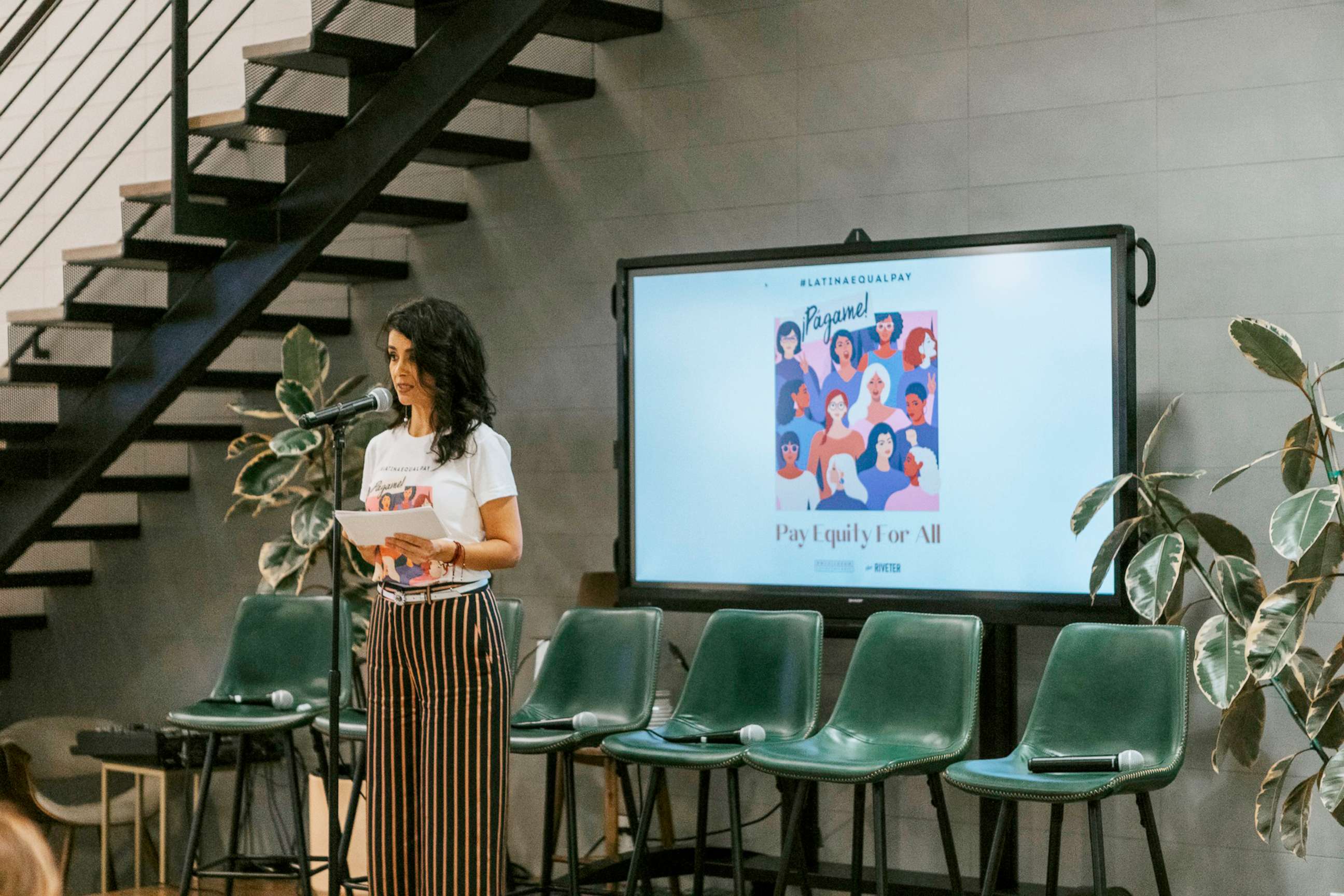 PHOTO: Ana Flores speaks during a Latina Equal Pay Day hosted by #WeAllGrow in Los Angeles in 2019.