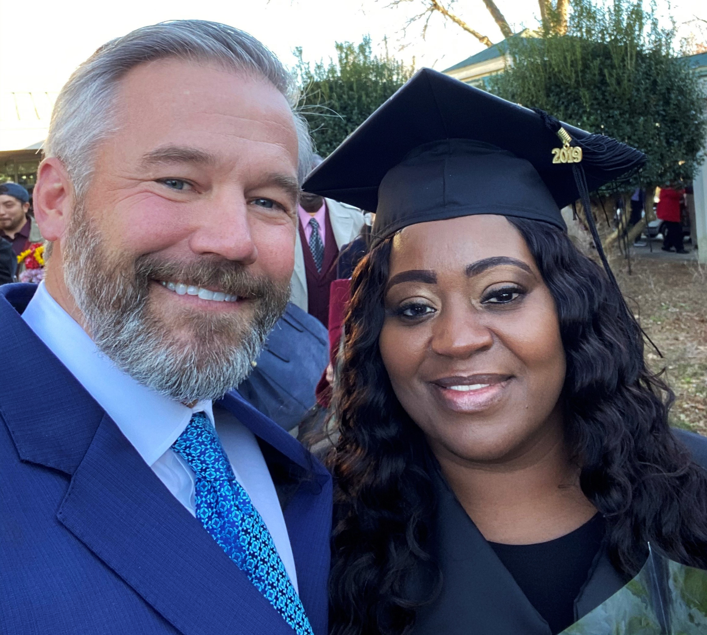 PHOTO: Latonya Young and Kevin Esch pose at Young's December 2019 graduation ceremony at Georgia State University.