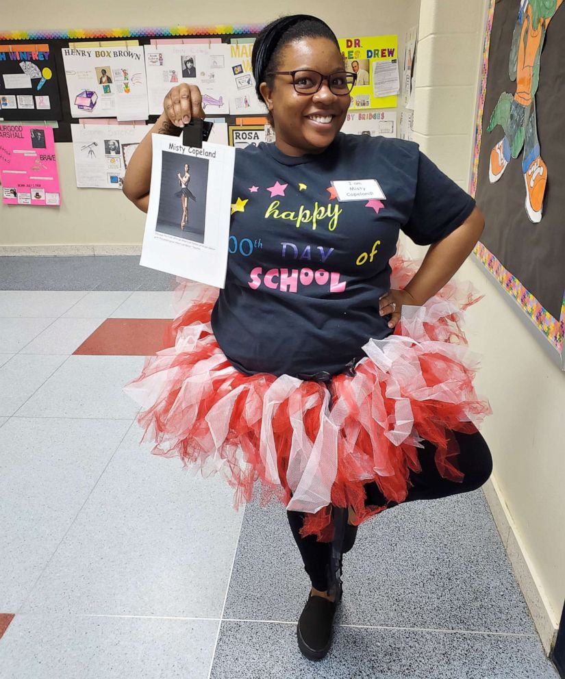 PHOTO: Latoya McGriff dressed as American Ballet Theatre's principal ballerina, Misty Copeland, during Black History Month at Creekside Elementary School.