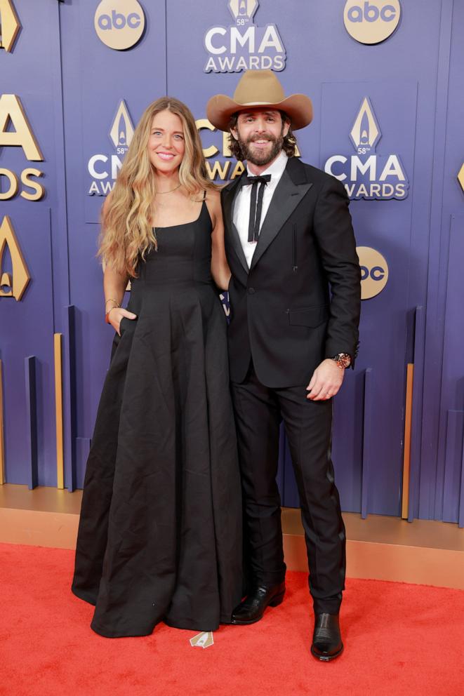 PHOTO: (L-R) Lauren Akins and Thomas Rhett attend The 58th Annual CMA Awards on Nov. 20, 2024 in Nashville, Tenn.