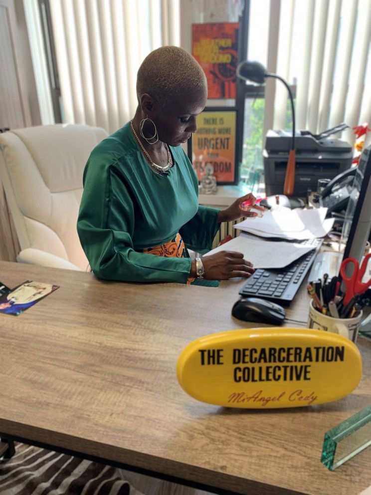 PHOTO: Decarceration Collective founder MiAngel Cody works in her Chicago office.