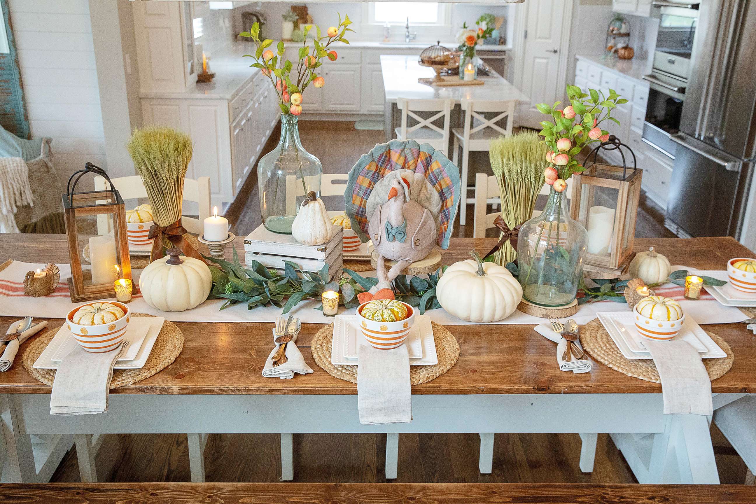 PHOTO: Layer your table with various sizes and shapes and don't forget to add some turkeys for a festive touch!