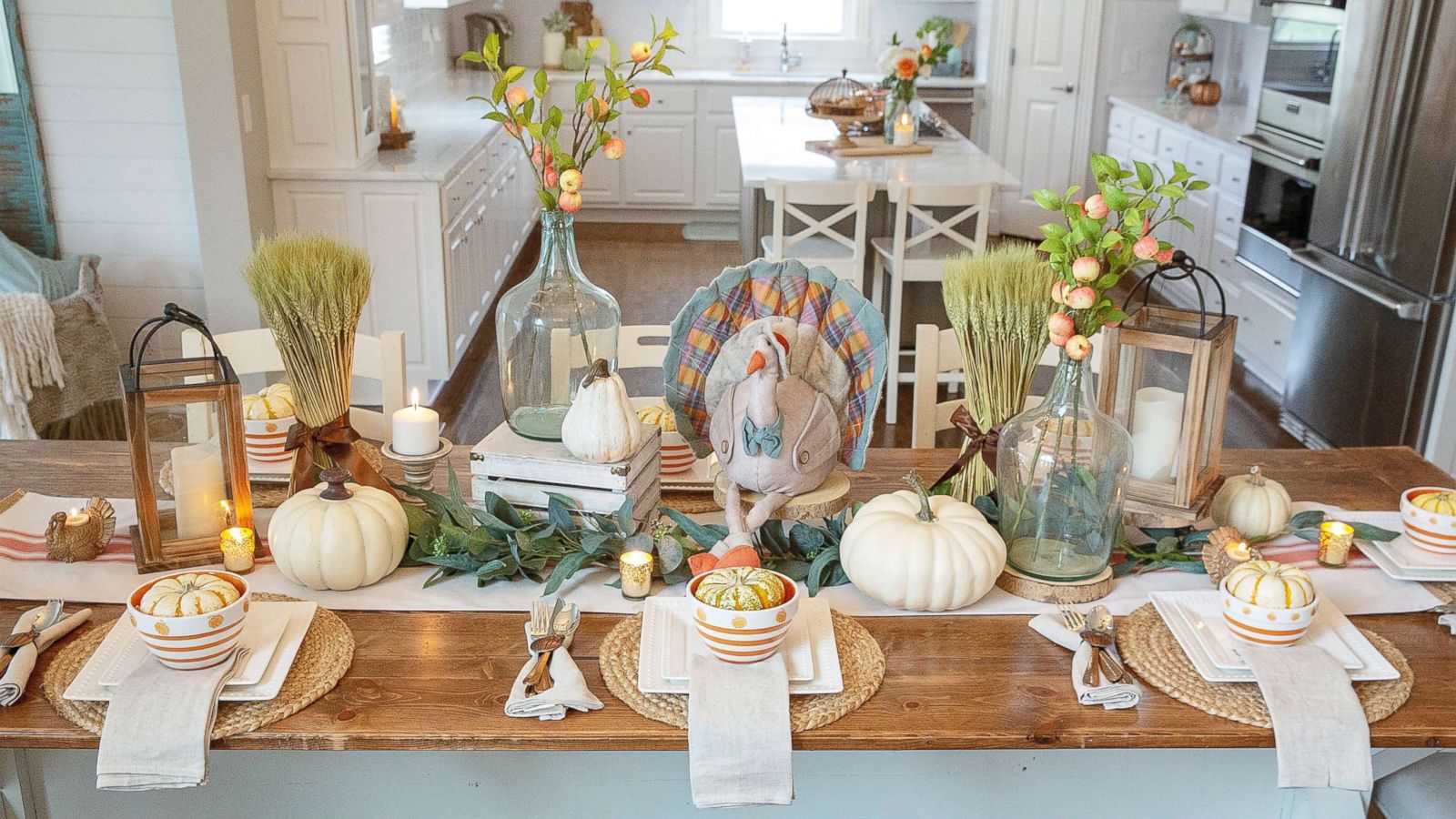 PHOTO: Layer your table with various sizes and shapes and don't forget to add some turkeys for a festive touch!