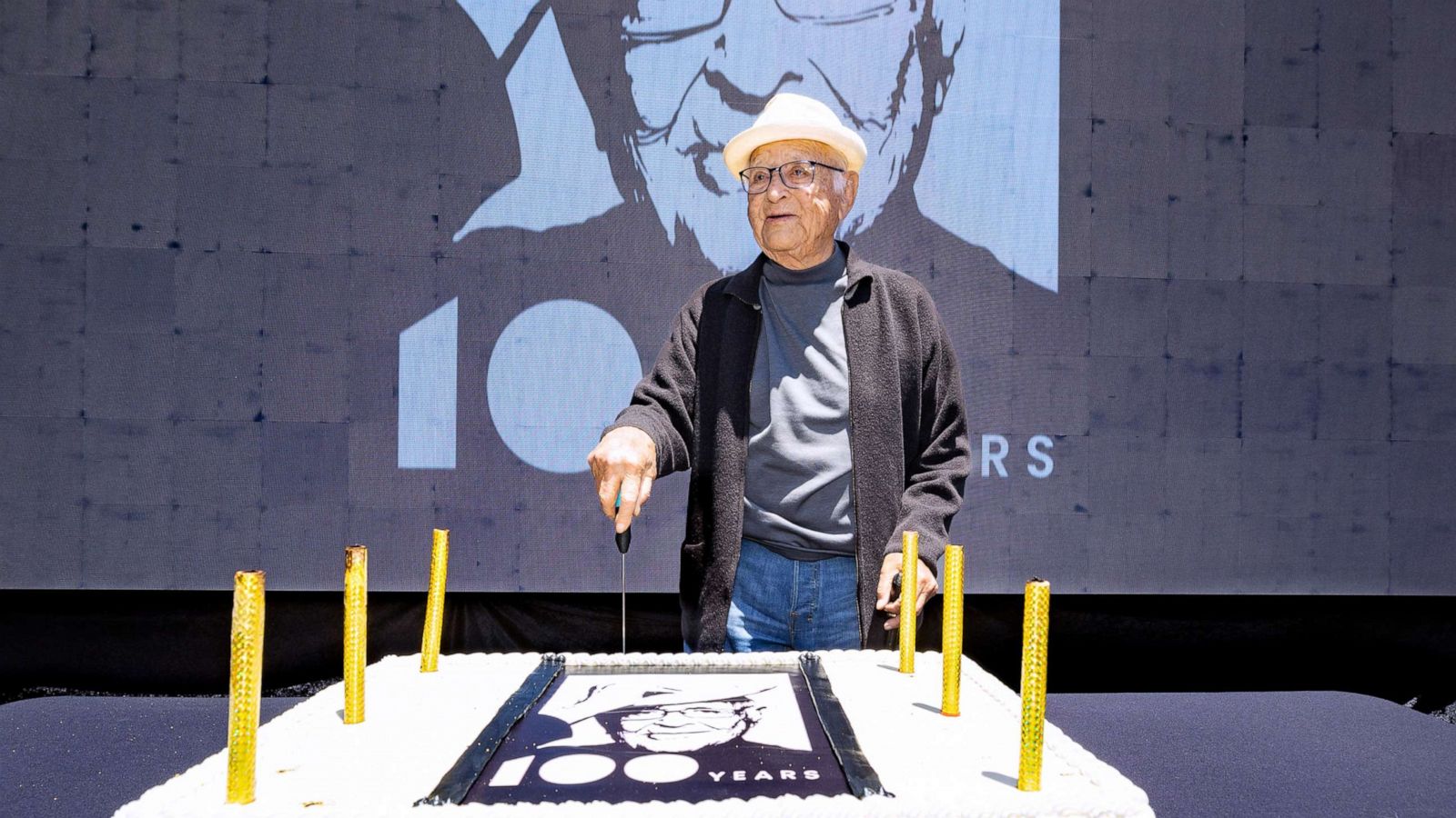 PHOTO: Norman Lear celebrates his upcoming 100th birthday at the Sony Pictures Studios lot in Culver City, Calif., July 19, 2022.