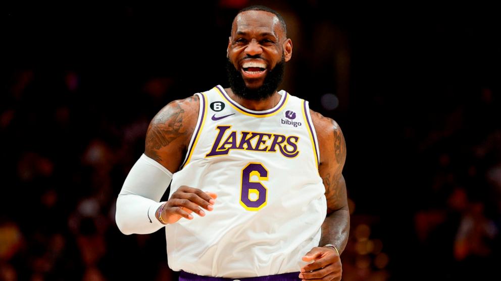 PHOTO: LeBron James of the Los Angeles Lakers reacts against the Portland Trail Blazers during the first half at Moda Center, Jan. 22, 2023, in Portland.