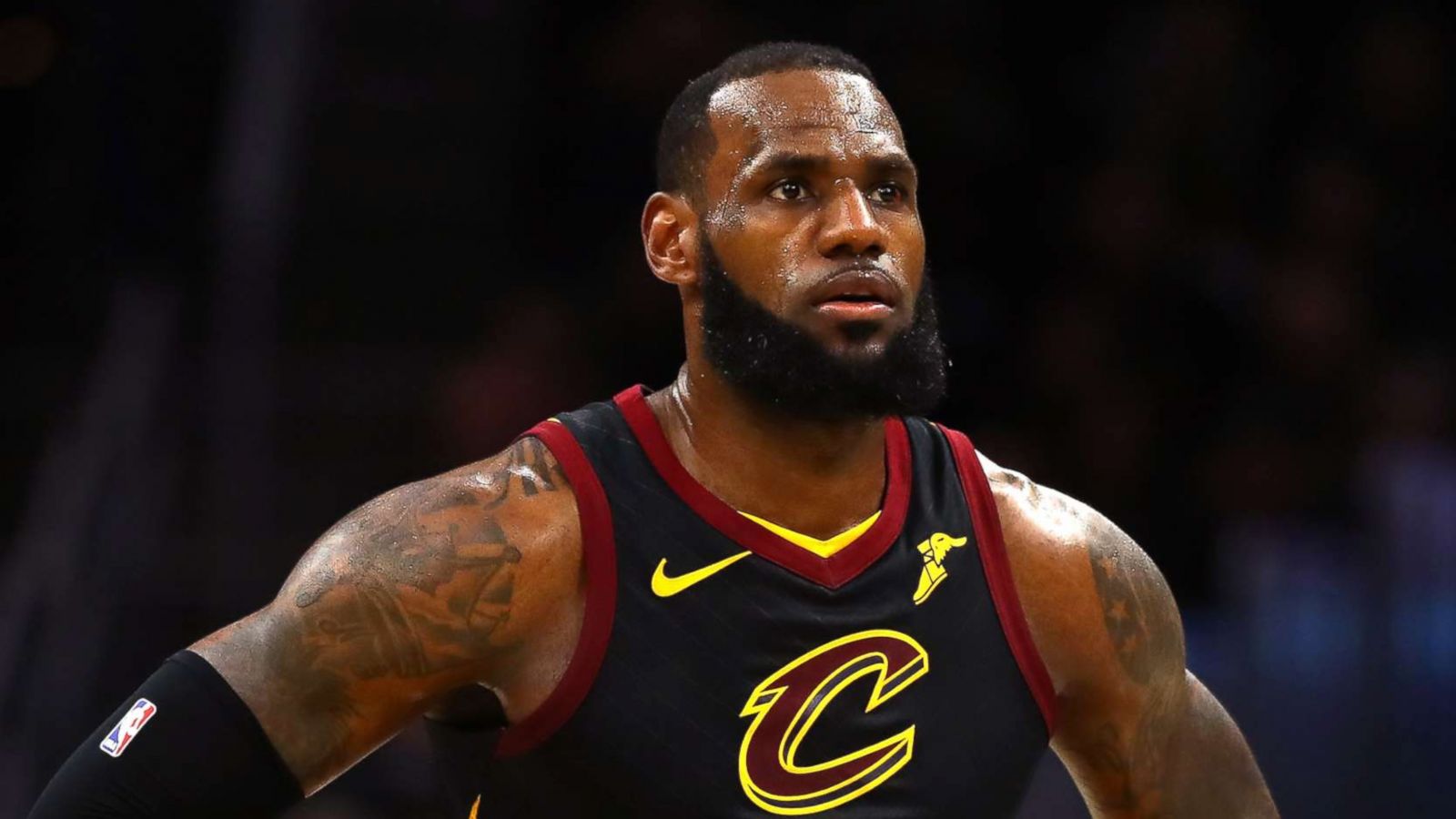 PHOTO: LeBron James #23 of the Cleveland Cavaliers reacts against the Golden State Warriors during the 2018 NBA Finals at Quicken Loans Arena on June 6, 2018 in Cleveland.