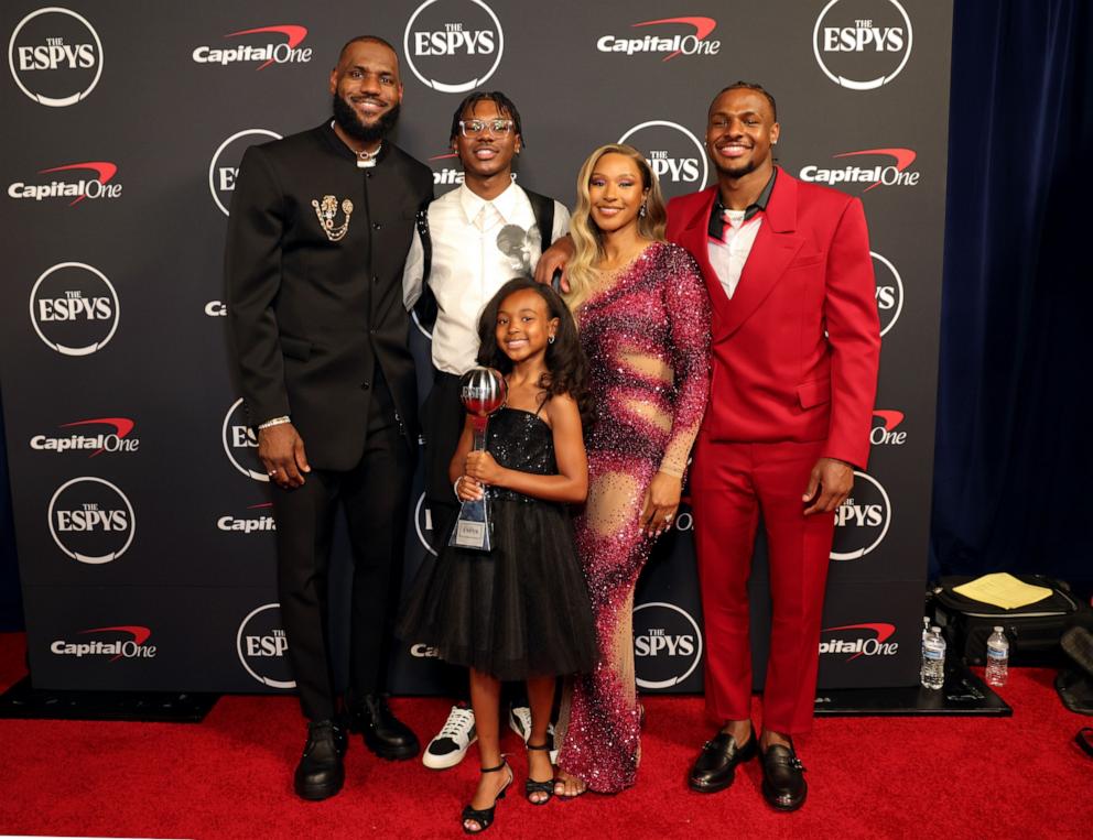 PHOTO: LeBron James, Bryce James, Zhuri James, Savannah James, and Bronny James attend the 2023 ESPY Awards, July 12, 2023, in Hollywood, Calif.