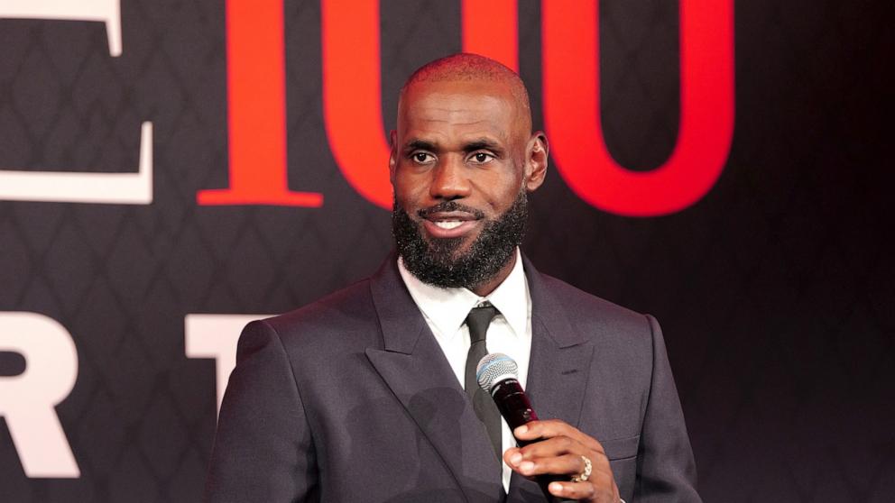 PHOTO: LeBron James speaks onstage during the TIME100 Sports Gala at Pier 60, Chelsea Piers on July 16, 2026 in New York City.