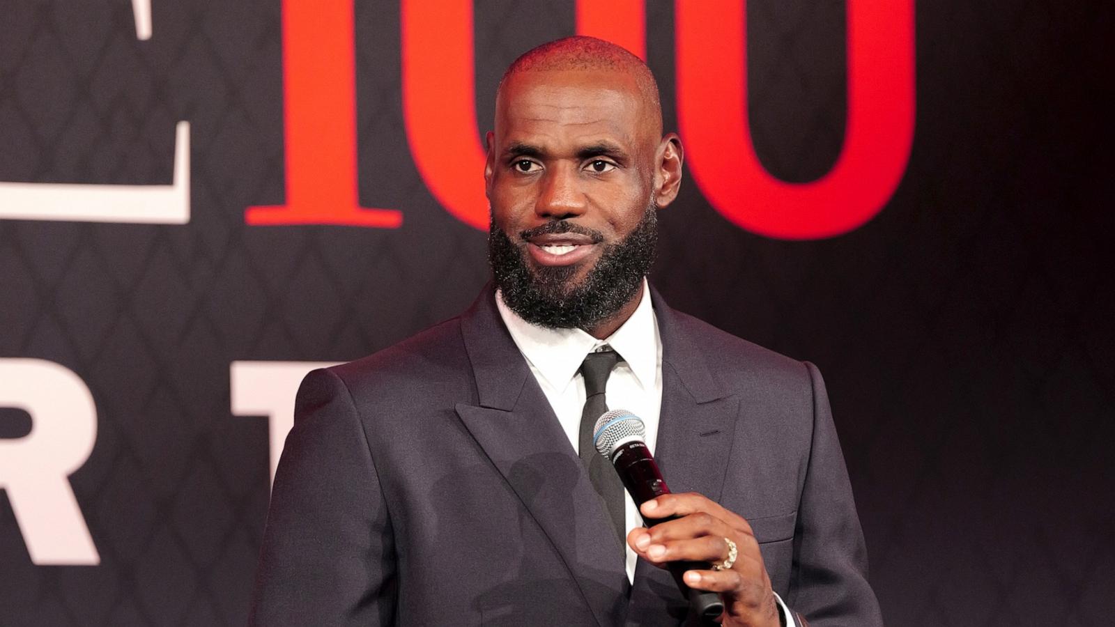 PHOTO: LeBron James speaks onstage during the TIME100 Sports Gala at Pier 60, Chelsea Piers on July 16, 2026 in New York City.