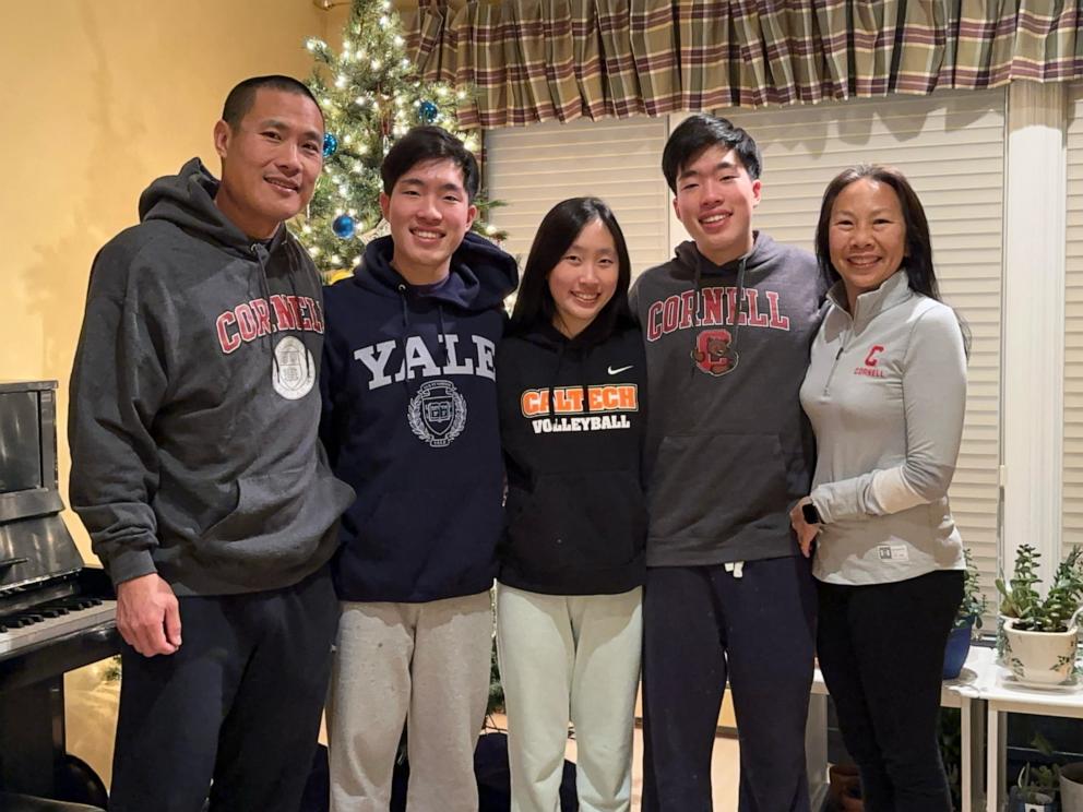 PHOTO: Devon Lee and Dylan Lee are pictured with their parents and older sister. Dylan plans to attend Yale University in the fall while Devon will head to Cornell University.