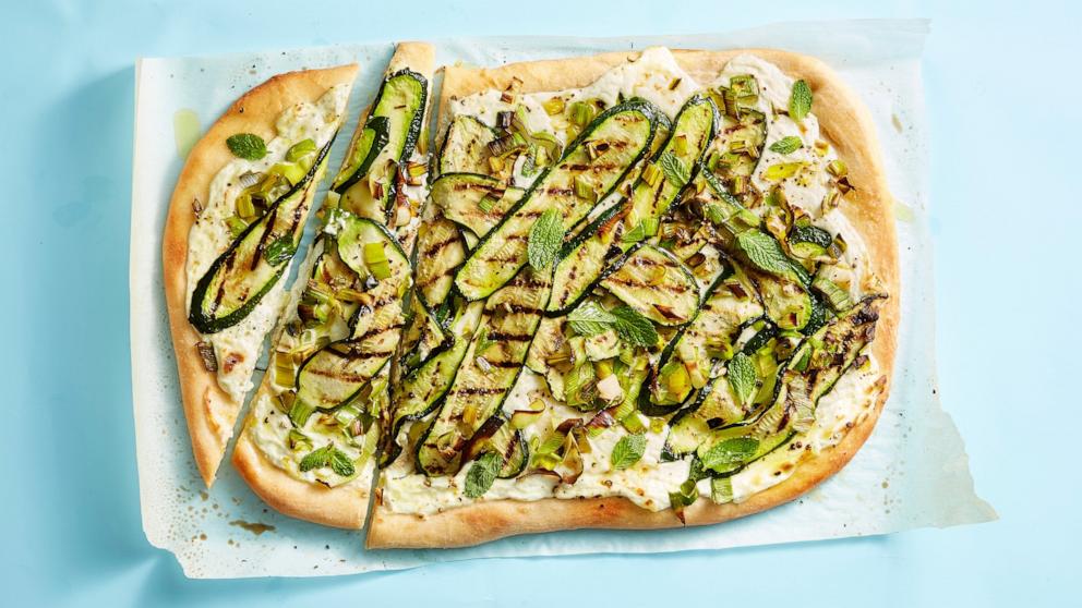 PHOTO: Grilled leek, zucchini and ricotta pizza from the new Good Housekeeping cookbook.