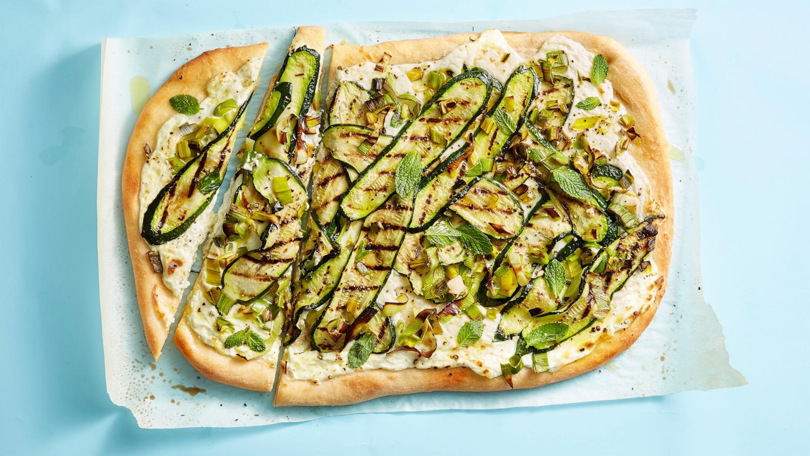 PHOTO: Grilled leek, zucchini and ricotta pizza from the new Good Housekeeping cookbook.