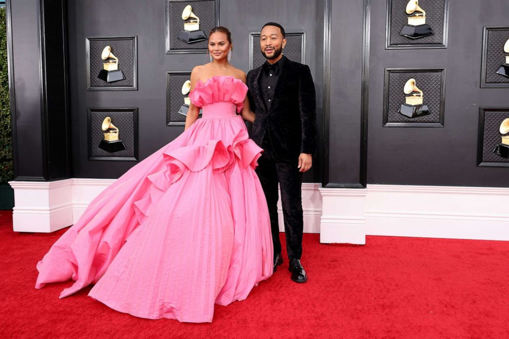 PHOTO: Chrissy Teigen and John Legend attend the 64th GRAMMY Awards at MGM Grand Garden Arena, April 3, 2022, in Las Vegas.