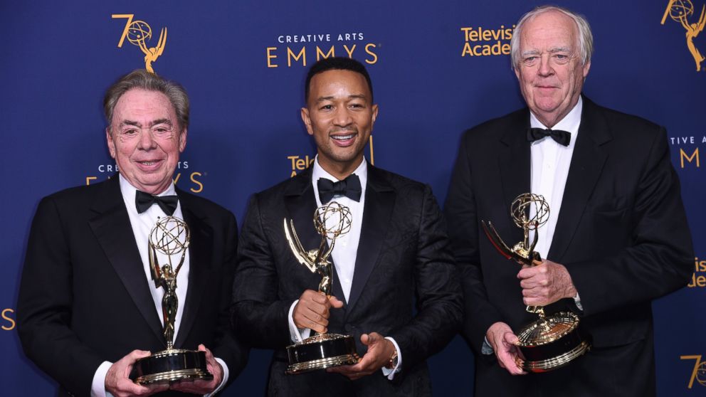 VIDEO: John Legend, Andrew Lloyd Webber and Tim Rice all added their names to an exclusive list of Emmy, Grammy, Oscar and Tony winners -- known colloquially as an EGOT -- on Sunday night.