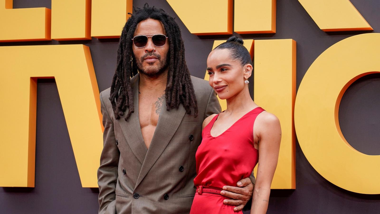 PHOTO: Zoë Kravitz, right, poses for photographs with her father Lenny Kravitz, at the Blink Twice premiere in London, Aug. 19, 2024.