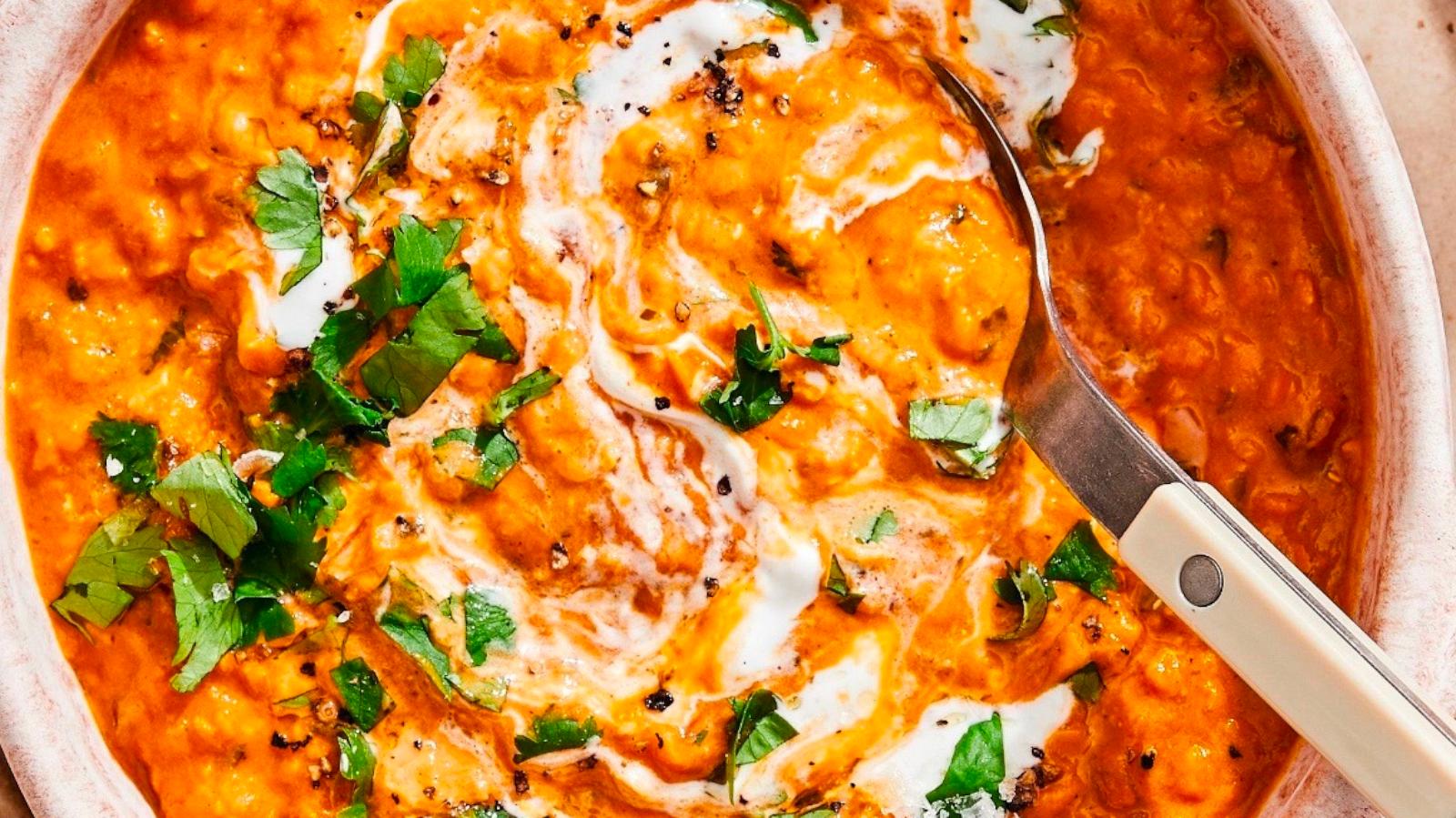 PHOTO: A bowl of lentil curry with coconut milk.