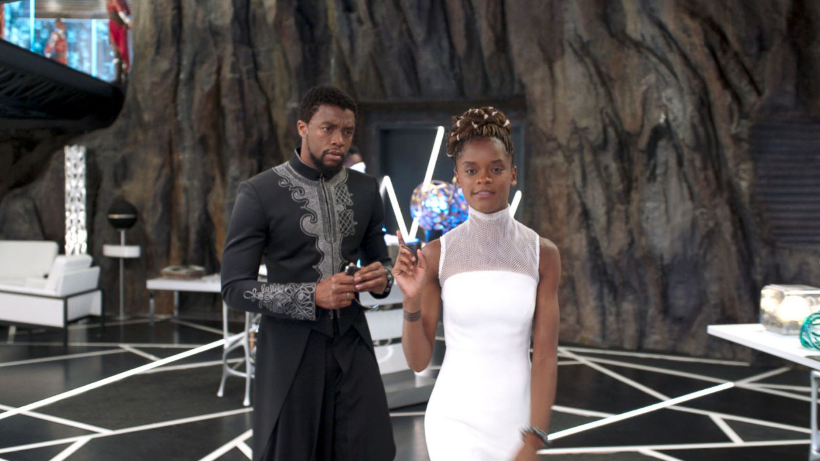 PHOTO: Chadwick Boseman and Letitia Wright in a scene from "Black Panther."