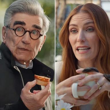 PHOTO: Eugene Levy and his daughter Sarah Levy star in a Little Caesars Pizza commercial that aired Feb. 9, 2025, during Super Bowl LIX.