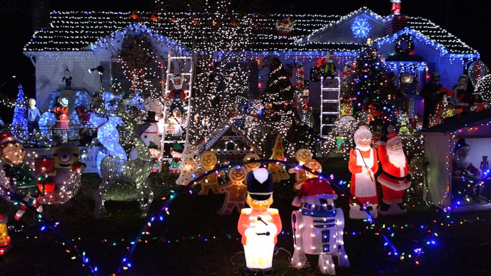 PHOTO: James Blake, 63, decorates inside and outside of his East Pathogue home with 250 pieces and 40,000 lights.
