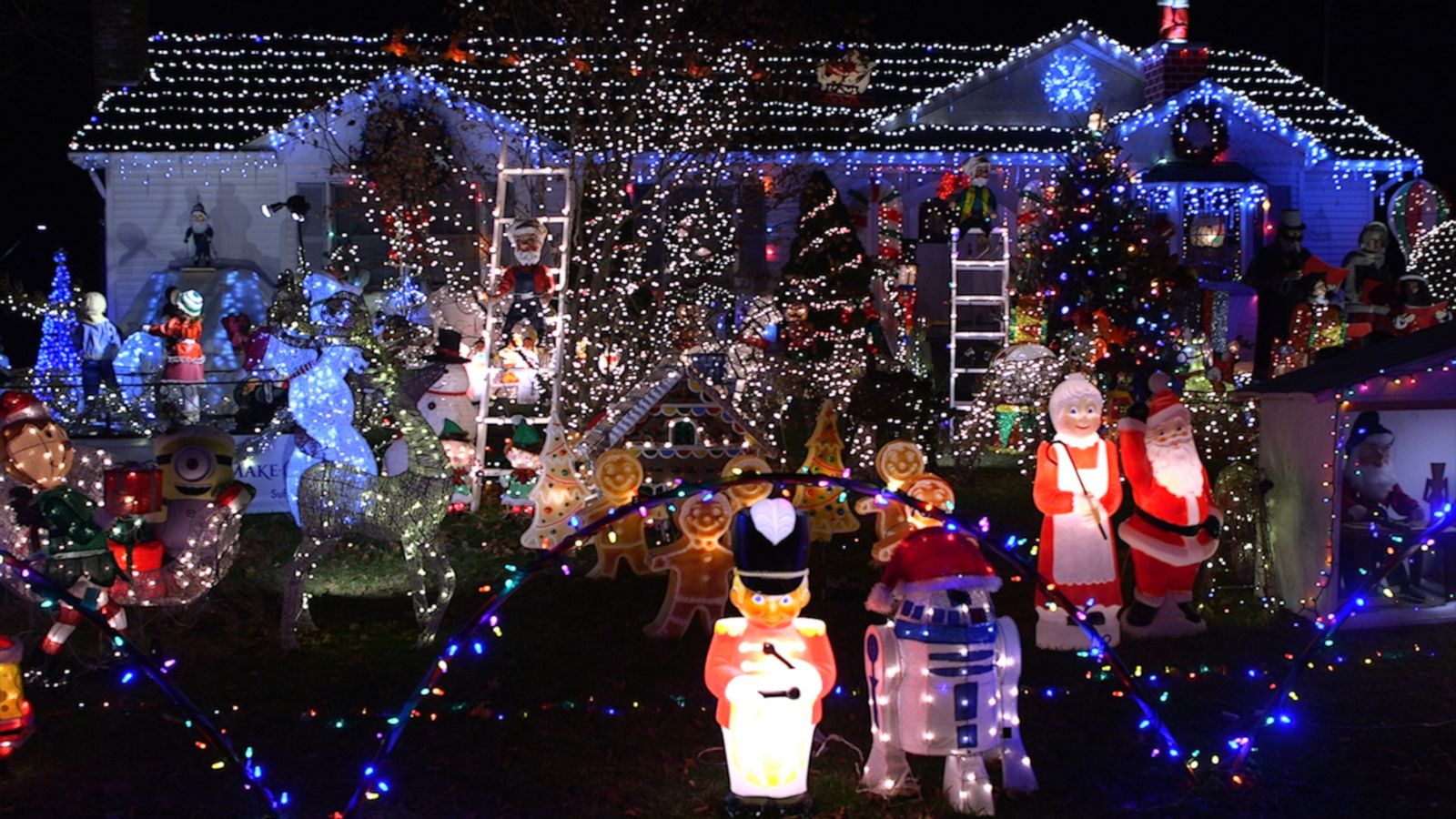 PHOTO: James Blake, 63, decorates inside and outside of his East Pathogue home with 250 pieces and 40,000 lights.