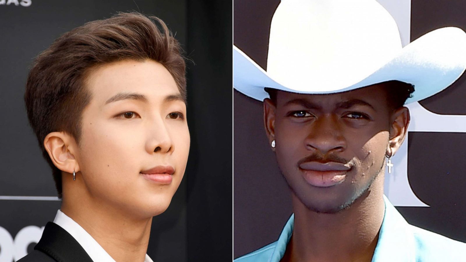 PHOTO: RM of BTS attends the 2019 Billboard Music Awards on May 01, 2019, in Las Vegas, Nevada.| Lil Nas X attends the 2019 BET Awards on June 23, 2019, in Los Angeles.