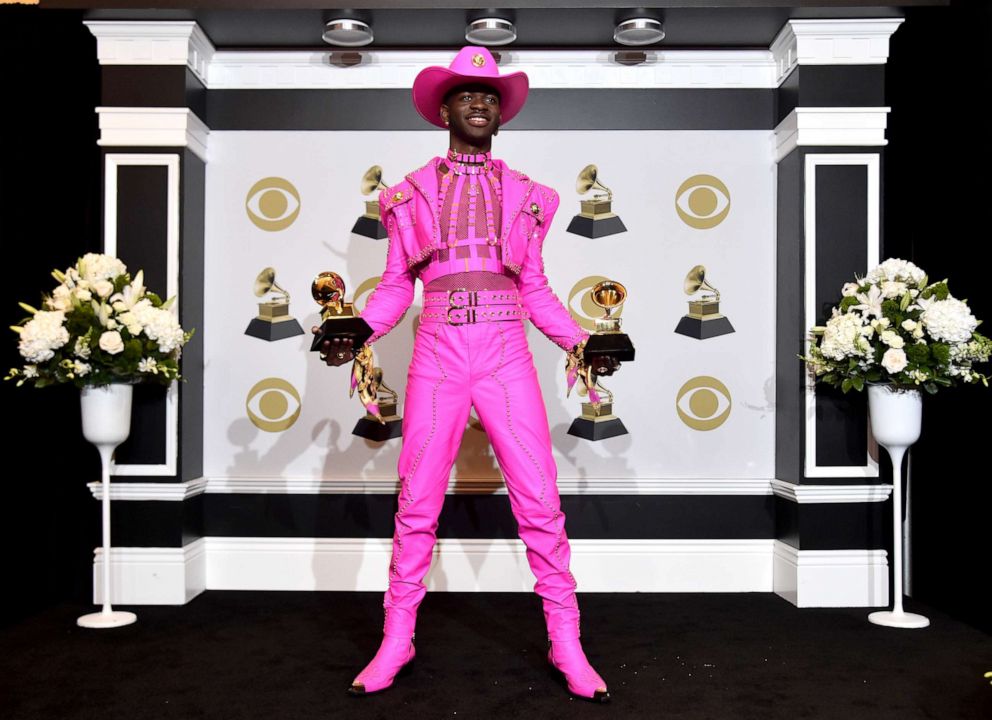 PHOTO: Lil Nas X poses in the press room during the 62nd Annual Grammy Awards after winning awards for "Old Town Road," Jan. 26, 2020, in Los Angeles.