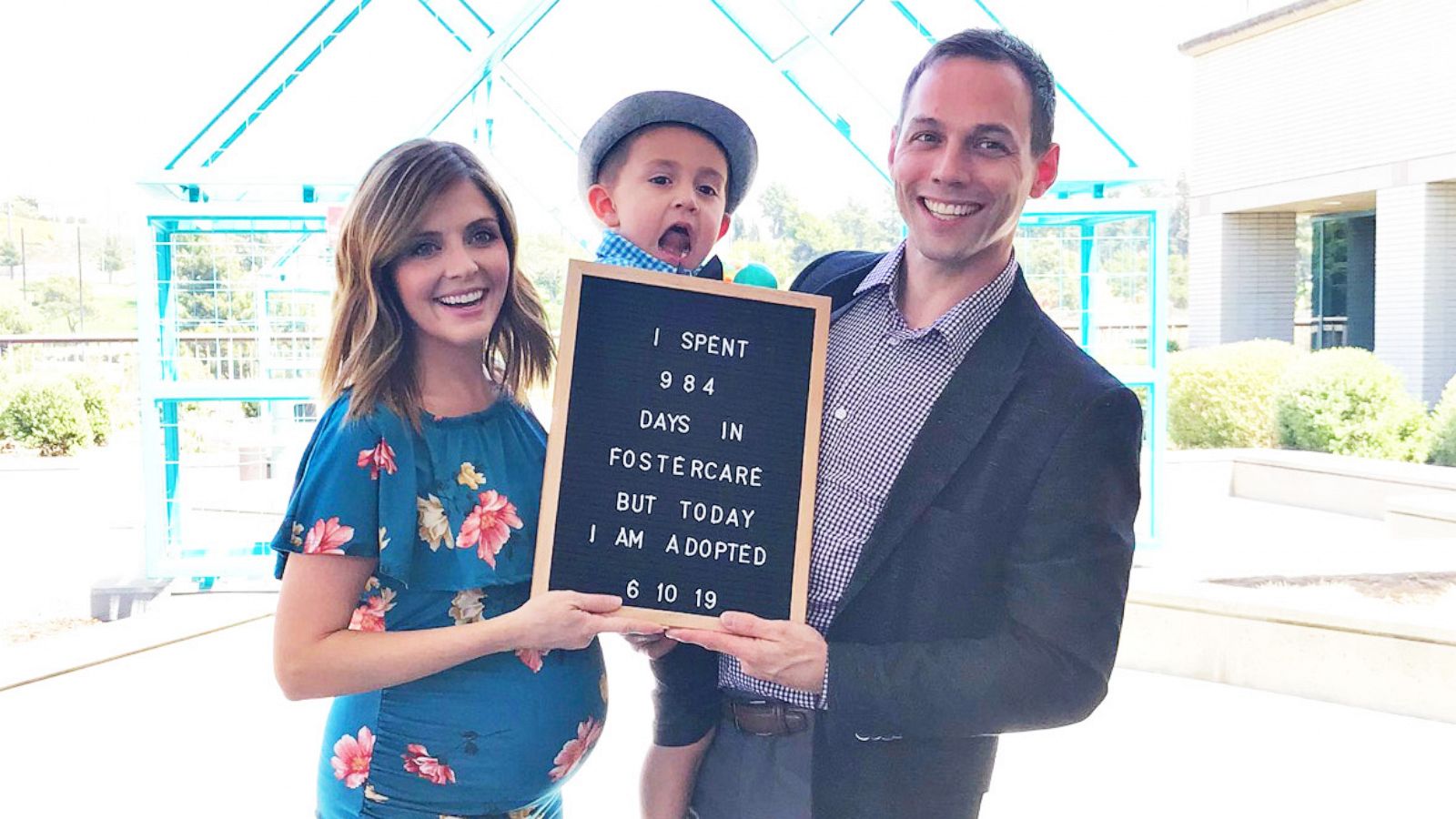 PHOTO: Jen Lilley and her husband Jason Wayne pose with their son Kayden, now 4, whom they adopted in June 2019.