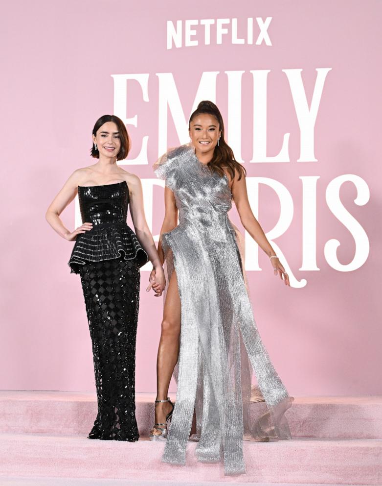 PHOTO: Lily Collins and Ashley Park attend the Premiere of Netflix's "Emily in Paris" Season 4 Part 1 at The Egyptian Theatre Hollywood on Aug. 14, 2024 in Los Angeles.