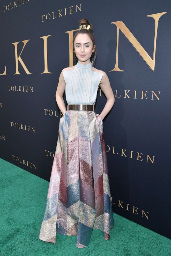 PHOTO:Lily Collins attends the LA Special Screening of Fox Searchlight Pictures' "Tolkien" at Regency Village Theatre, May 8, 2019, in Westwood, Calif.