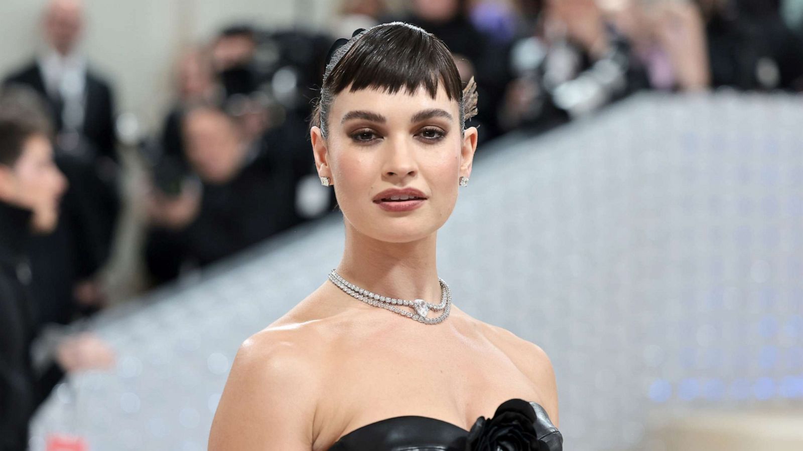 PHOTO: Lily James attends The 2023 Met Gala Celebrating "Karl Lagerfeld: A Line Of Beauty" at The Metropolitan Museum of Art, May 1, 2023, in New York.