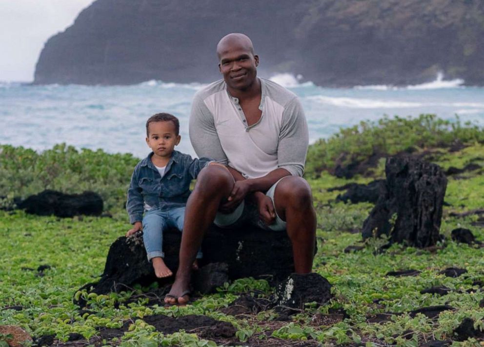 PHOTO: Lindani Myeni is pictured in Hawaii with his two-year-old son in an undated handout photo.