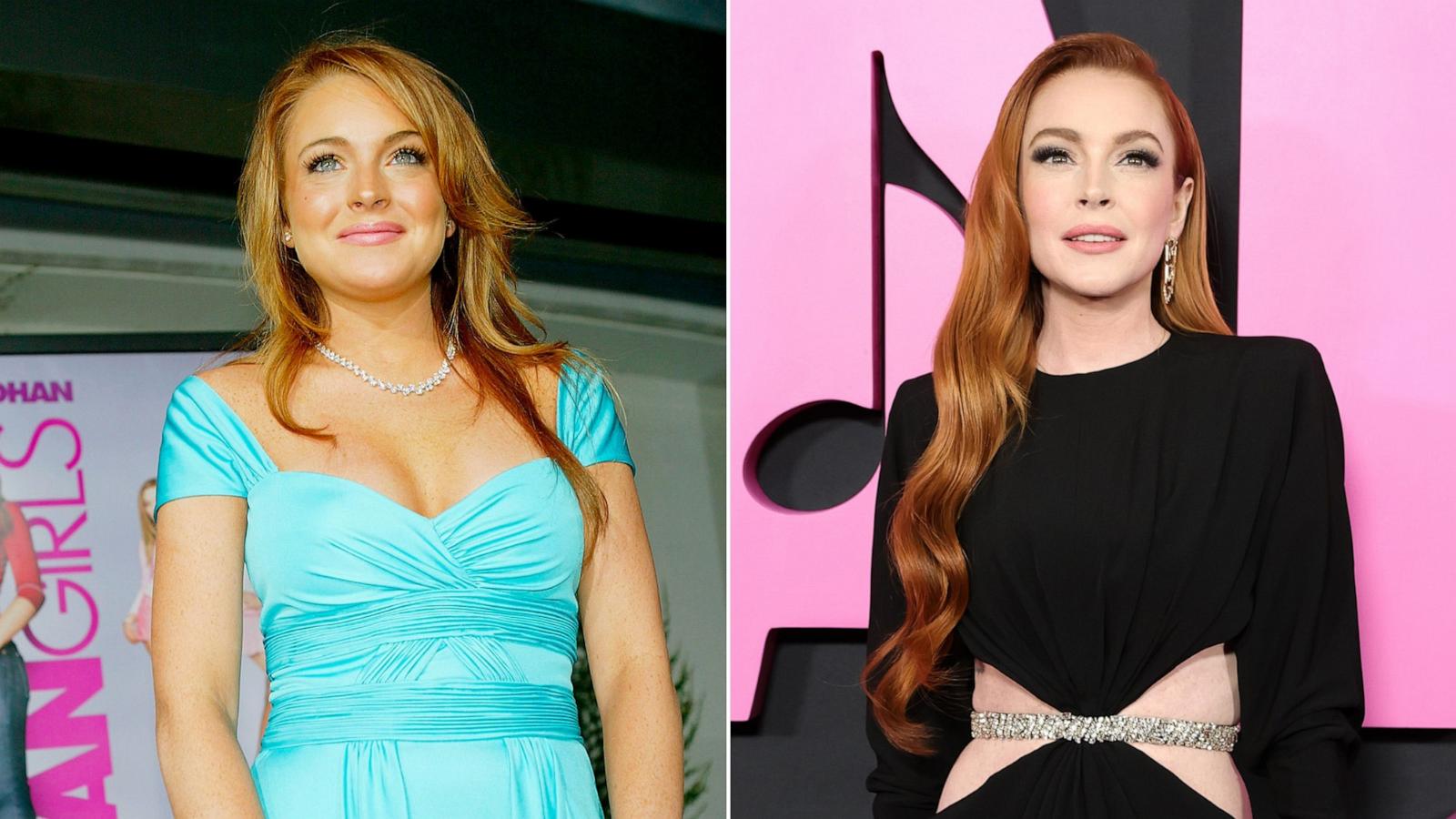 PHOTO: Lindsay Lohan at the April 19, 2004 premiere of "Mean Girls," left, and Lohan at the Jan. 8, 2024 premiere of "Mean Girls."