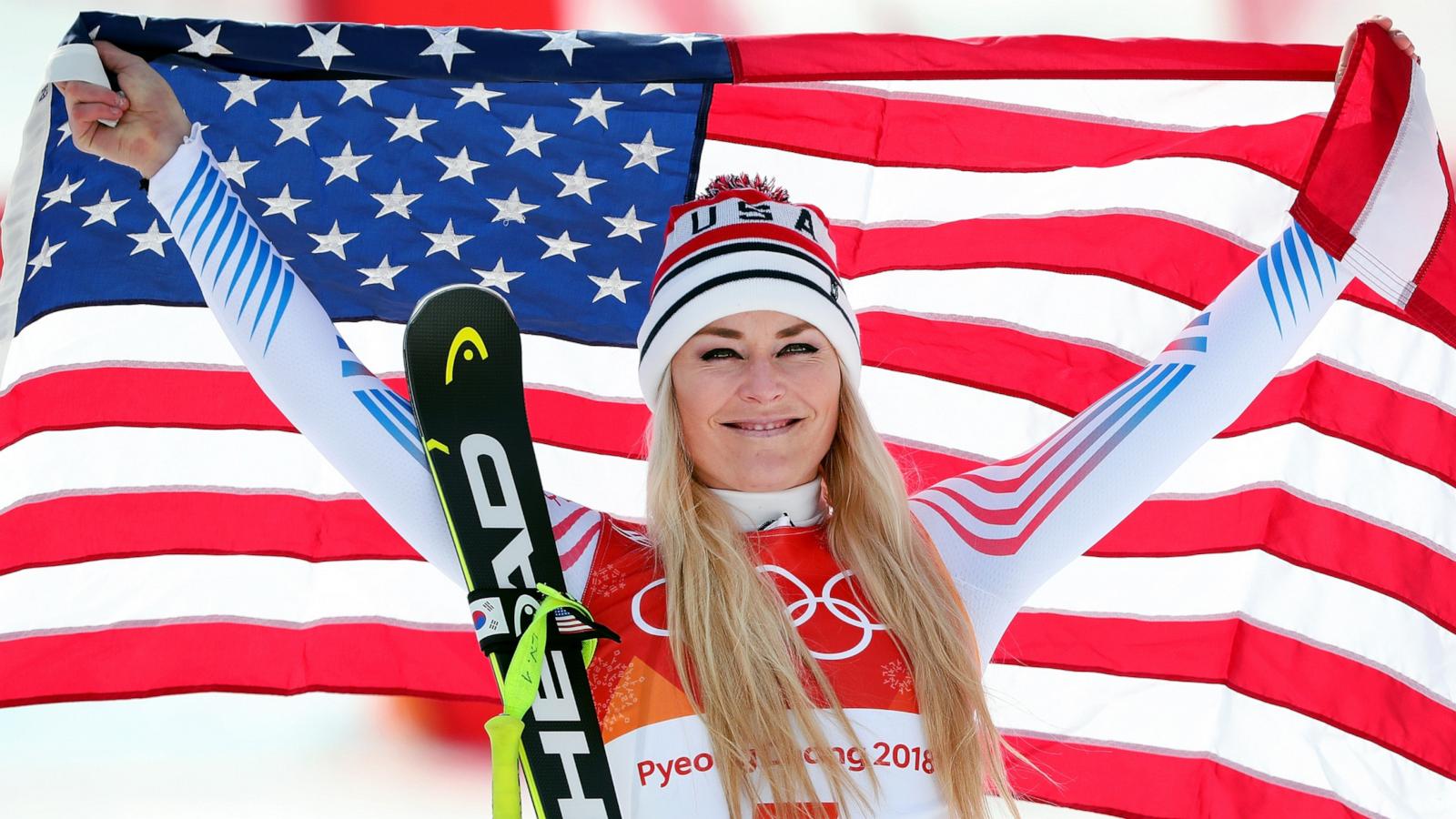 PHOTO: Bronze medallist Lindsey Vonn of the United States celebrates during the victory ceremony for the Ladies' Downhill on day 12 of the PyeongChang 2018 Winter Olympic Games at Jeongseon Alpine Centre on Feb. 21, 2018 in Pyeongchang-gun, South Korea.